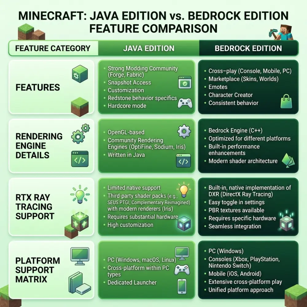 minecraft java vs bedrock chart clean Minecraft Java vs Bedrock Karşılaştırma Tablosu